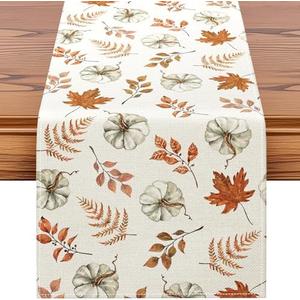 Artscope Pumpkins Maple Leaves Fall Table Runner, Thanksgiving Holiday Kitchen Dining Table Decoration for Fall Home Decor 13x72 Inch - Orange, Pack of 5