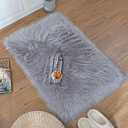 2 x Soft Faux Sheepskin Fur Rug Fluffy Fur Chair Cover Seat Pad Non-Slip Area Rug for Bedroom Living Room Floor Kids Room (Gray, 2x3 Feet Square)