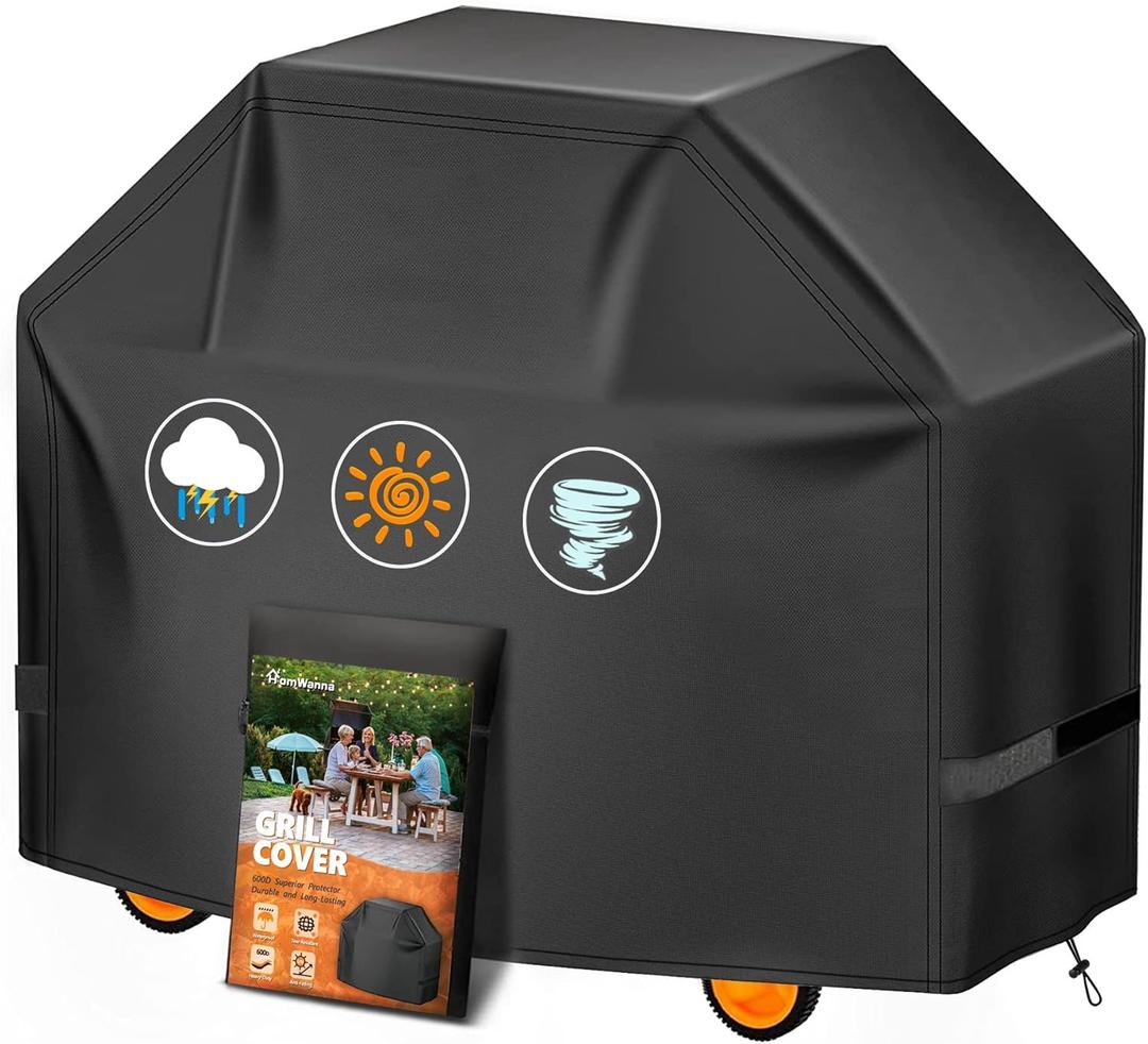 Grill Cover 60 Inch - Superior BBQ Cover for Weber Genesis 300 Series Gas Grill - 600D Outdoor Barbecue Covers for Weber Genesis ii 300, Dyna-glo, Char-Broil, Nexgrill, Monument and Brinkmann (Black)