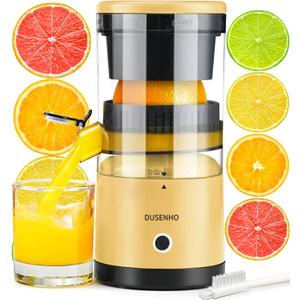 Electric Citrus Juicer Rechargeable - Electric Juicer Machines with USB and Cleaning Brush Portable Compact Juicer for Orange, Lemon, Limes (Yellow)