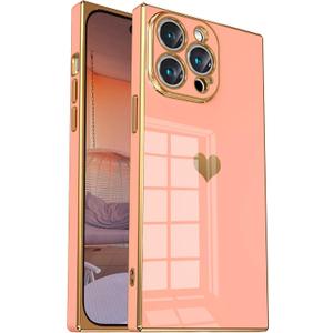 Tzomsze Compatible with iPhone 13 Pro Max Case,Cute Aesthetic Camera Lens Protection &Electroplate Reinforced Corners TPU Case-Pink