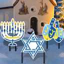 Lounsweer 3 Pcs Metal Happy Hanukkah Yard Signs with Stakes Lighted Chanukah Yard Signs Outdoor Decorations Menorah Waterproof Hanukkah Party Supplies for Chanukah Themed Party Lawn Garden