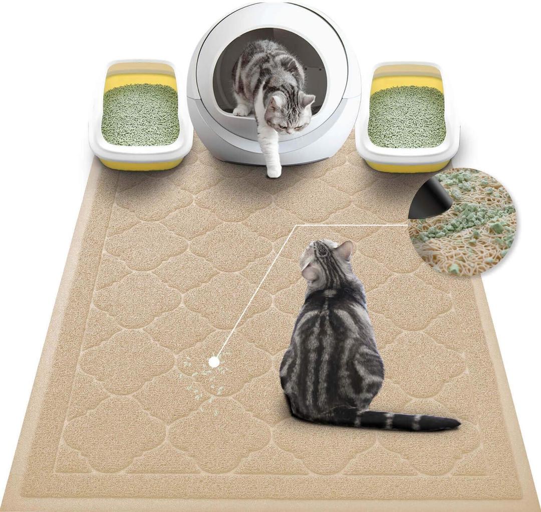 WePet Cat Litter Box Mat, Kitty Premium PVC Pad, Durable Trapping Rug, Phthalate Free, Urine-Resistant, Scatter Control, XXL 47 x 36 Inch, Beige (#05 Beige)