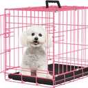 Foldable Metal Dog Crate Pink Cage for Small Dogs