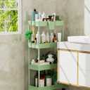 LEHOM Slim Rolling Storage Cart - 4 Tiers Bathroom Organizer Utility Cart Slide Out Storage Shelves Mobile Shelving Unit for Kitchen, Bedroom, Office, Laundry Room, Small Narrow Spaces 7.1" W+Green