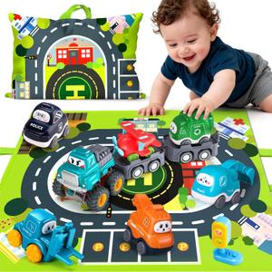 Big Cartoon Truck Car Toys for 1 Year Old Boy with Playmat/Storage Bag|Baby and Toddler Toys 12-18 Months & Age 1-2 with Trailor|1st Birthday Gift for 1 2 Year Old Boy