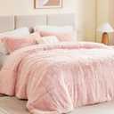 Intelligent Design Malea Shaggy Comforter Set, Long Faux Fur Cozy Down Alternative, Modern Casual Ultra Soft All Season Fluffy Bedding with Matching Sham, Full/Queen, Blush 3 Piece