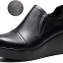 Women's Leather Wedge Heel Slip On Booties Comfort Round Toe Non Slip Platform Ankle Boots Casual Shopping Walking Loafers (8, Black-velvet)