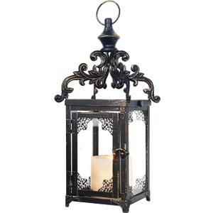 DECORKEY Candle Lantern Decorative Indoor & Outdoor, Large Vintage Metal Hanging/Tabletop Lanterns for Patio, Front Porch, Rustic Home Decor, Candle Holders for Christmas Decorations (Bronze)