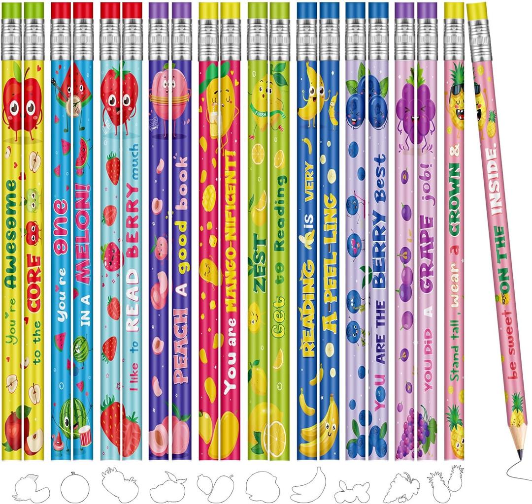 PerKoop 200 Pieces Inspirational Pencils Bulk Fruit Graphite Pencil with Eraser Motivational Wood Pencils for Kids Students Award School Prizes Classroom Activity Fruity Party Favors, 10 Styles
