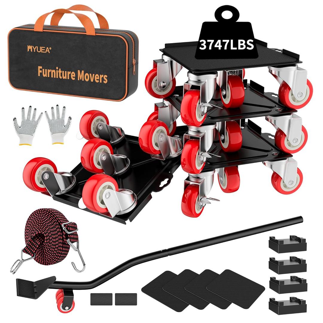 MYUEAUpgrade Large Furniture Dolly,Furniture Movers with 5 Wheels,Carbon Steel Panel Heavy Duty Dolly,Furniture Lifter with 5 360 Rotatable Rubber Universal Wheels,Maximum Load 3747 LBS(Oversize) (8.26x7.87 IN, Black)