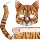 Valpeak 3D Cat Mask, Cat Headband, and Funny Cat Socks with cat Tails (Orange Cat Three-piece)