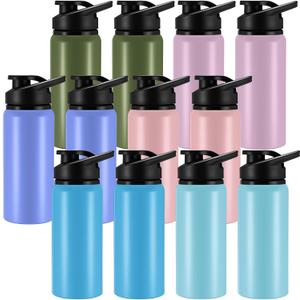 Domensi 12 Pack Aluminum Water Bottle Bulk Reusable Water Bottle, Lightweight Easy Carry Leakproof with Snap Lid Travel Bottles, for Gym Outdoor Sports Cycling Camping Fishing (17oz,Cool Colors)
