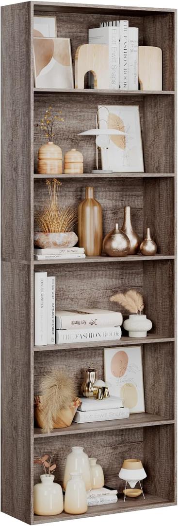 FOTOSOK 6-Tier Open Bookcase and Bookshelf, Freestanding Display Storage Shelves Tall Bookcase for Bedroom, Living Room and Office, Oak