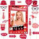 Valentines Day Photo Booth Props Frame, Love Heart Kiss Selfie Photobooth Props, Happy Valentines Day Photo Props for Wedding, Anniversary & Party Decorations