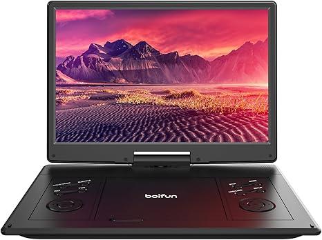 15.7" Portable DVD Player with 14.1" Large HD Screen, 6 Hrs Rechargeable Battery, FM Out, Sync TV, USB, SD Card and Multiple Disc Formats, Dual Speaker, Black