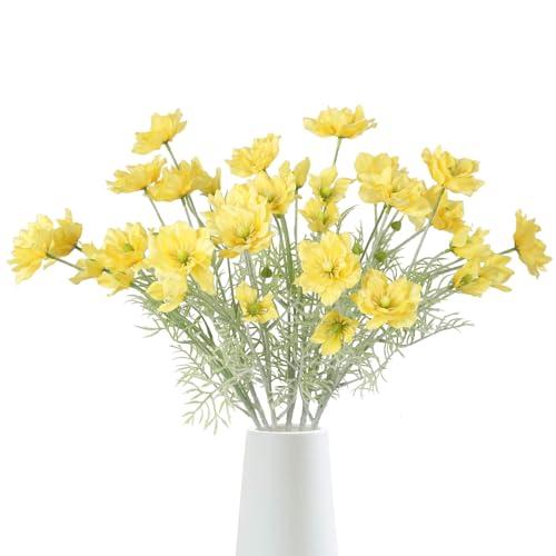 3PCS Cosmos Flowers Silk Flowers 24" Yellow Cosmos Artificial Clematis Flower Artificial Wild Flowers Long Stem for Wedding Party Home Decoration(Yellow)