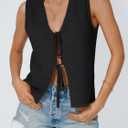 LILLUSORY Womens Summer Tops Beach Vacation Spring Outfits Cute Y2K Trendy Sweater Vest 2026 Tank Tie Front Crochet Clothes (Black, XL)