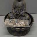 Kalona Home Dcor 9.6" Tabletop Fountain Exquisite Smile Sitting Buddha Fountains Desk Water Fountain Decorative Zen Fountain w/Reflective Lighting/Cobblestone Office and Home Decor(21125A)