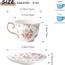 Agyiuns tea cups and saucers ceramic coffee mug 6oz for Coffee, Latte, Cafe Mocha and Tea-Set of 4, white with flowers