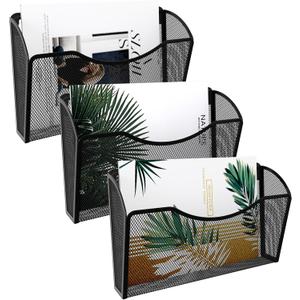 EasyPAG 3 Pack Wall File Organizer, Metal Mesh Hanging File Folder Holder for Letter/A4 Size Folders, Vertical Wall Mount Mail Sorter for Office Paperwork, Classroom, Black