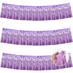 BEISHIDA 3 Packs Metallic Foil Fringe Garland Light Purple Wall Hanging Tinsel Fringe Banners for Car Floats Bridal Shower Wedding Birthday Easter Graduation Holiday Party Decoration(30 Feet)