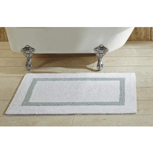 Better Trends 100% Cotton Hotel Collection Bath Mats, White & Blue Bath Mat - Tufted, Reversible & Absorbent & Machine Washable Bath Mats for Bathroom Floor, Shower & Sink, 24" x 40