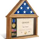 ASmileIndeep Flag Display Case Box for Folded 3'x5' American Veteran Flag Solid Wood Military Flag Certificate Shadow Box with Wall Mount Display Flag Frame Holder for Badges Medals (Walmut)