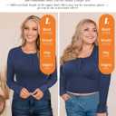 Long Sleeve Shirts for Women, Casual Solid Henley Tops Button Down Shirts, V Neck Blouses Basic Ribbed Knit Shirts for Party (Large, Blue)