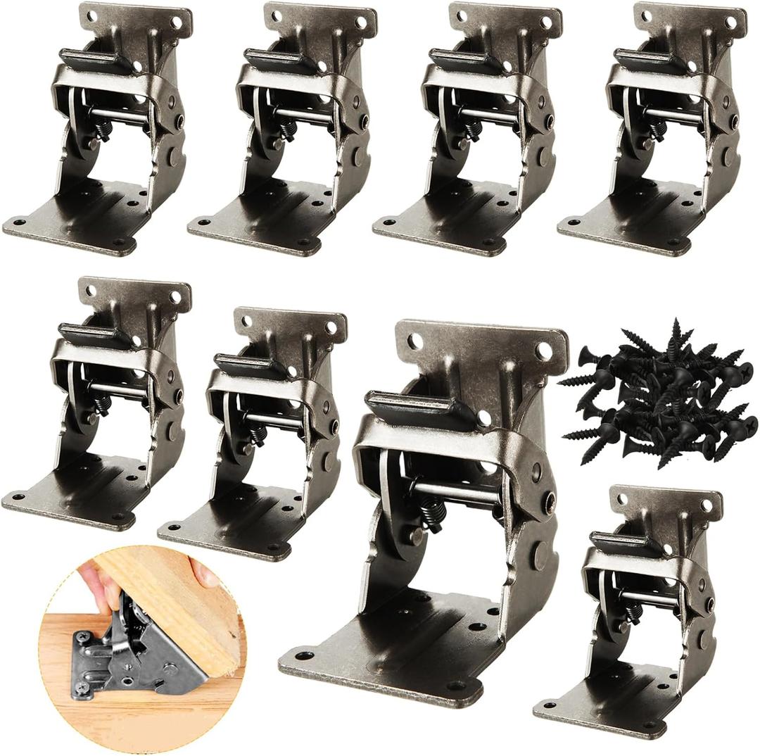 SHUESS 8 Pack Folding Table Legs Brackets, Heavy Duty Locking Foldable Support Hinges, 90 Degree Foldable Self Lock Hinges for Table Chair Bed Leg Feet Workbench (0-90-180 Degree, Black)