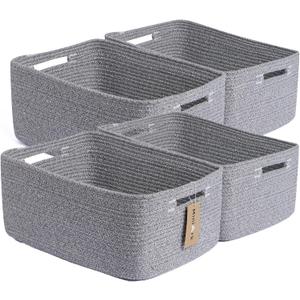 Large Storage Baskets for Organizing, Closet Shelf Baskets for Clothes Blanket Towels, Baby Nursery, Toy Bins Box, Woven Rope Baskets, 17 x 13 x 7.5, 4 Packs Mixed Grey