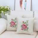 Pillow Covers 18 x 18 Inches Set of 2 Beige Soft Throw Pillow Covers with Red Rose Farmhouse Decoration Exquisite Embroidery Cushion Covers for Home Bed Couch Sofa