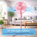Comfort Zone 16-Inch Oscillating Pedestal Fan 3-Speed High-Velocity Cooling, Adjustable Height & Tilt, Quad-Pod Folding Base, Pink ETL Listed