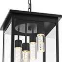 Large 5CCT LED Outdoor Pendant Light Fixtures, Black Exterior Hanging Lantern Lamp LED Integrated Bulbs Included, Farmhouse Exterior Chandelier Ceiling Mount for Entrance Patio