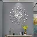 28 Inch Silver Crystal Large Modern Metal Starburst Decor, Bling Crystal Wall Clock for Kitchen Office Bedroom Living Room Decorative