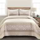 Lush Decor Boho Stripe Reversible Cotton Quilt 3-Piece Set, King, Neutral - Bold Colorful Bohemian Bedding Set
