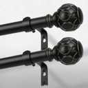 2 Pack Black Curtain Rod, Heavy Duty 1 Inch Decorative Curtain Rods for Windows 48 to 84 Inch, Single-Side Adjustable Vintage Rustic Matte Black Drapery Pole Set with Netted Texture Finials