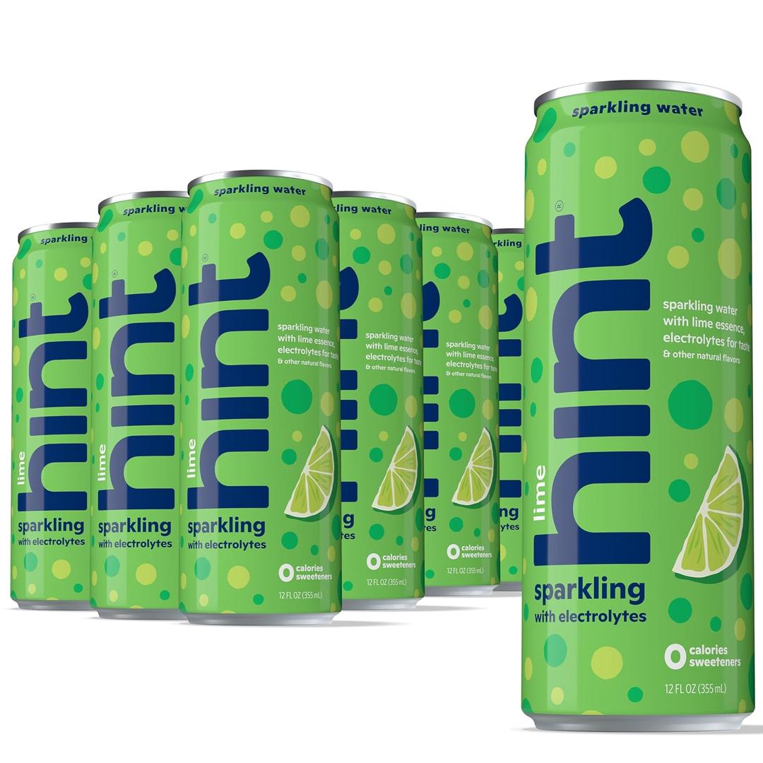 Hint Sparkling Water, Lime - Canned Flavored Water Beverages with Electrolytes, Zero Calories, and Sugar Free - 12 Fl Oz Cans (Pack of 12), BB Date Not Found 