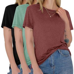3 Pack Women's T-Shirts - Short Sleeve Spring Summer Tops Crew Neck Trendy Casual Work Soft Basic Tees for Ladies 2026, Size L