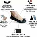 Women's Foldable Ballet Flats – Portable Flat Shoes for Travel and Wedding that Fit in Your Purse (XXL, Black Sequin)