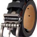 BISON DENIM Men's Belts Leather Dress Genuine Leather Classic Heavy Duty Buckle Belt Casual for Jeans (39-42)