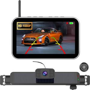 Carpuride Solar Wireless Backup Camera with 7" Monitor Rechargeable 6700mAh Battery 1080P Back Up Cam Auto Sleep, 170Wide Angle, IP69K Waterproof, Easy Installation for Car, Van, Truck, Trailer, Bus