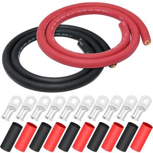 1/0 Gauge Welding Cable,iGreely 1/0 AWG Pure Copper Battery Welding Wires for Auto Solar Generator,5pcs of 5/16" & 5pcs 3/8" Copper Lug Terminal Connector with Heat Shrink Tubing 5Ft Black+5Ft Red