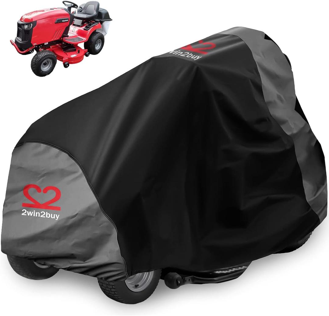 Riding Lawn Mower Cover, Upgrade Heavy Duty 600D Waterproof Polyester Oxford Tractor Cover UV & Dust & Water Resistant, Universal Fit Decks up to 54" with Drawstring & Storage Bag (Black and Grey)