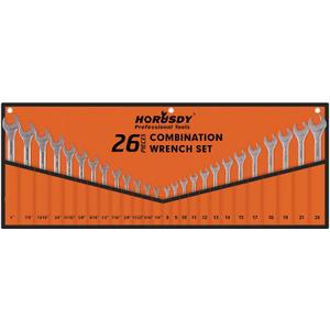 HORUSDY 26-Piece Durable Combination Wrench Set with Roll-up Pouch, Open End Wrench Set for General Household, Garage, Auto Repairs, SAE 1/4 - 1 and Metric 8mm - 24mm