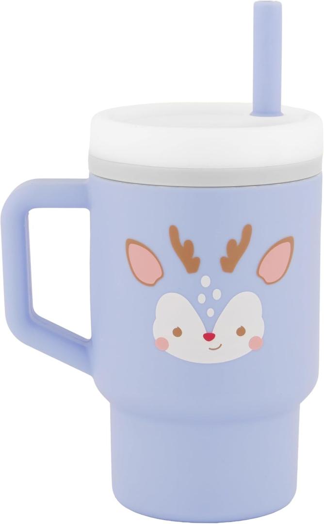 Infantino My 1st Tumbler, 9 Oz. Silicone Sippy Cup with Straw & Handle, Spill-Resistant Baby Cup for On-the-Go, BPA-Free Transition Bottle, Blue Reindeer