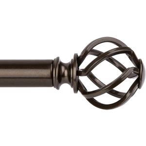 KAMANINA 1 Inch Curtain Rod Single Drapery Rod 36 to 72 Inches (3-6 Feet), Bronze Curtain Rods for Windows, Twisted Cage Finials