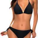 Tempt Me Women Triangle Bikini Sets Halter Two Piece Sexy Swimsuit String Tie Side Bathing Suit (1 Black)