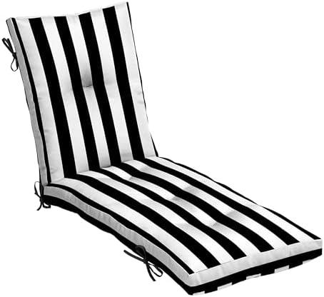Arden Outdoor Plush Modern Tufted Chaise Cushion, 76 x 22, Rain-Proof, Fade Resistant, Tufted Cushion for Chaise Lounger Black Cabana Stripe