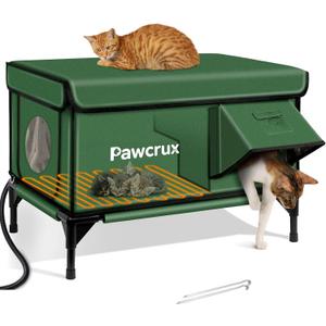 Weatherproof Heated Cat House for Outdoor in Winter, Heated Cat Bed Kitty Shelter with Cat Heating Pad, Insulated & Safe Escape Door, Warm House for Outside Stray Cat (Green, 17"x25"x17")